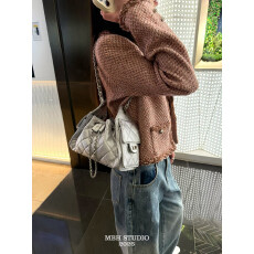 小香风经典菱格链条迷你银色方扣hobo包鱼子酱牛皮腋下单肩包