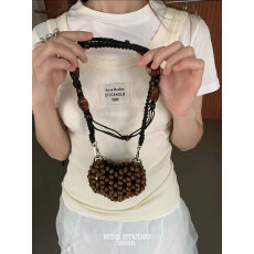 MBH手工编织木珠mini爱心包亚克力串珠镂空编织斜挎单肩包