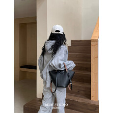 头层荔枝纹牛皮小水桶包大容量休闲单肩腋下手提包