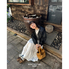 MBHswift牛皮拼接帆布菜篮子包18寸实用主义手提包配卡包