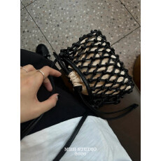 MBH头层牛皮手工编织镂空网兜包度假休闲斜挎包配收纳袋