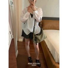 批发【MBH】棉麻拼接牛皮2026新款单肩hobo包通勤大容量托特包斜挎包