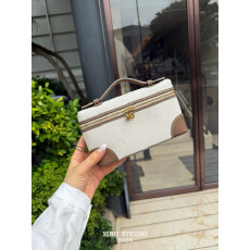 MBH亚麻拼头层牛皮复古老钱风lp饭盒包手提斜挎包配肩带