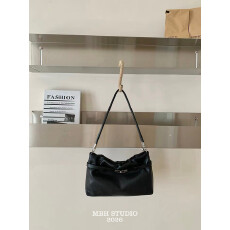 MBH极简植鞣羊皮黑银扣腋下包小众设计单肩包配肩带