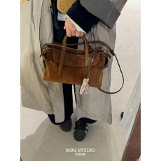 批发【MBH】小众设计<b class='q'>复古</b>老钱风磨砂牛皮海鸥包手提包(配肩带