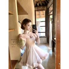 批发迟伞伞  桃乐丝裸色花朵吊带蓬蓬芭蕾<b class='q'>连衣裙</b>短裙女