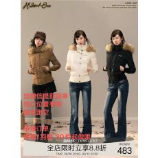 批发POPWEST原H2AN1 STUDIO修身羽<b class='q'>绒</b>棉服连帽毛领羽<b class='q'>绒</b>服外套上衣女