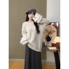 批发慵懒风休闲套头<b class='q'>毛衣</b>女针织衫大码秋冬季<b class='q'>中长款</b>时尚洋气气质上衣