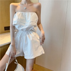批发一字肩连体<b class='q'>裤</b><b class='q'>荷叶边</b>斜肩款连体<b class='q'>裤</b><b class='q'>露肩</b>性感时尚显瘦海边度假聚会