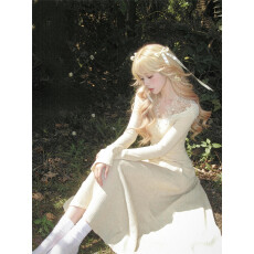 批发气质氛围感蕾丝v领针织收腰连衣裙女修身显瘦打底内搭a摆毛衣<b class='q'>长裙</b>