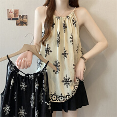批发实拍<b class='q'>大码</b>韩版设计感印花系带吊带<b class='q'>背心</b><b class='q'>夏</b>季新款洋气挂脖无袖上衣