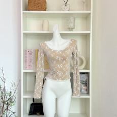 批发板栗可可10.31/20点'柔软冬日'纯欲内搭磨毛<b class='q'>长袖</b>女秋冬百搭蕾丝边