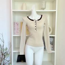 批发宋正恩U领正肩内搭打底衫女秋冬<b class='q'>修身</b>新款显瘦设计感长袖t恤上衣