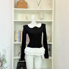 批发宋正恩黑色娃娃领内搭打底衫女秋冬新款花边<b class='q'>修身</b>辣妹长袖t恤上衣