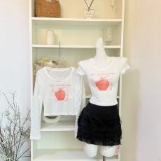 批发迟伞伞26/ss 林檎软糖 jor*a印花苹果长袖/短袖tee车厘子红短<b class='q'>裤</b>