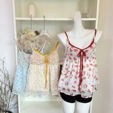 批发im向 芭提雅日落’v领假两件韩系慵懒吊带背心女<b class='q'>甜美</b>雪纺碎花上衣