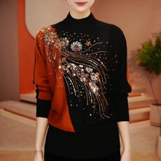 批发洋气时尚烫钻打底衫2026年秋冬款减龄<b class='q'>妈妈</b>装长袖双面德绒T恤上衣