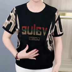 批发中年妈妈气质短袖t恤女装夏季新款大码宽松时尚洋气烫钻印花<b class='q'>上衣</b>