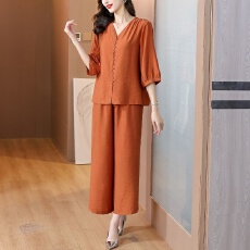 批发棉麻套装女2026夏季新款<b class='q'>时尚</b>减龄显瘦<b class='q'>衬衫</b>上衣简约风宽松阔腿长裤