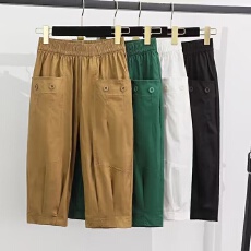 批发夏季新款高腰休闲女<b class='q'>七分裤</b>时尚百搭显瘦<b class='q'>哈伦</b>裤洋气大码松紧腰女裤