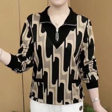 批发立领长袖t恤女2026年春季大码女装宽松遮肉<b class='q'>上衣</b>中年妈妈洋气小衫