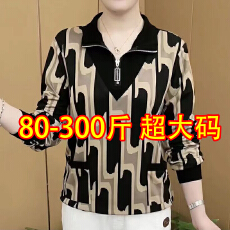 批发80-300斤超大码春季新款时尚<b class='q'>妈妈装</b>减龄百搭显瘦<b class='q'>上衣</b>半拉链领长袖