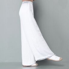 批发唐装棉麻阔腿裤女夏季高腰坠感汉服<b class='q'>裤子</b>复古<b class='q'>女装</b>宽松休闲白色长裤