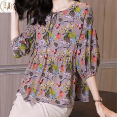 批发中年女妈妈夏装气质套装短袖<b class='q'>上衣</b>2026新款中老年人洋气减龄两件套