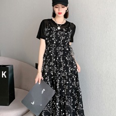 批发中长款连衣裙大码女装2026夏季新款碎花<b class='q'>妈妈</b>装胖MM宽松显瘦裙子女