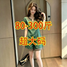 批发80-300斤超大码<b class='q'>妈妈装</b>套装<b class='q'>夏</b>季新款时尚减龄显瘦短袖短裤两件套女