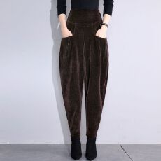 批发欧棉绒条绒<b class='q'>哈伦裤</b>妈妈秋冬季加绒/不加绒宽松大码休闲百搭灯芯裤