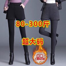 批发80-300斤超大码加绒加厚假两件<b class='q'>打底裤</b>冬季保暖裤高腰弹力大码裤女