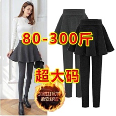批发80-300斤超<b class='q'>大码</b>秋冬款加绒加厚鲨鱼裤小脚裤休闲百搭假两件裤裙女