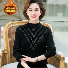 批发<b class='q'>妈妈装</b>加绒加厚打底衫中老年人秋冬一体绒保暖上衣打底衫大码女装