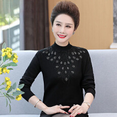 批发妈妈装时尚烫钻上衣大码宽松打底<b class='q'>衫</b>中老年女装半高领套头<b class='q'>衫</b>打底<b class='q'>衫</b>