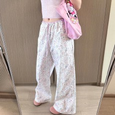 批发2025韩国小众撞色腰头可束脚涂鸦<b class='q'>印花</b>长裤宽松休闲阔腿裤