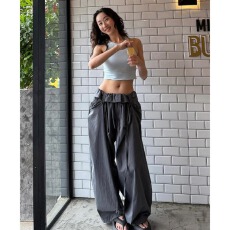 批发美式复古休闲裤女新款灰色宽松阔腿裤垂坠感直筒百搭长裤子