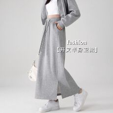 批发灰色半身裙女小个子春秋高腰a字包臀中长裙直筒开叉<b class='q'>显瘦</b>运动卫裙