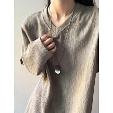 批发230克原版长袖<b class='q'>t</b><b class='q'>恤</b>打底衫男女薄款潮秋季提花中长宽松V领上衣