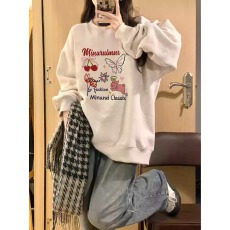 批发华棉复合-薄款/加绒 秋冬装加绒圆领卫衣女印花宝宝绒