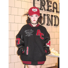 批发原版刺绣【双面尼绒-100%涤-500克】美式撞色棒球<b class='q'>服</b>