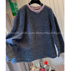 批发原版布料）240斤特<b class='q'>大码</b>软糯减龄撞色条纹<b class='q'>打底衫</b>T恤女