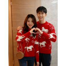 批发新年情侣装冬装红色毛衣女2026新款圣诞马年本命年针织衫