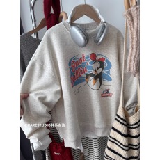 批发华棉复合-薄款/加绒 秋冬装加绒圆领卫衣女印花<b class='q'>宝宝</b>绒