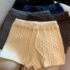 批发包芯纱 原版质量】秋冬季麻花针织打底小个子休闲短裤女