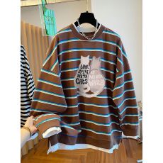 批发双纱色织条240克】特大码300斤后包领秋季条纹假两件<b class='q'>卫衣</b>