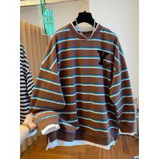 批发双纱色织条240克】特大码300斤后包领秋季条纹假两件<b class='q'>卫衣</b>