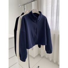 批发天猫抖音质量】韩版立领双拉链开衫卫衣短<b class='q'>外套</b>女