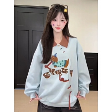 批发薄款<b class='q'>卫衣</b>女装设计感潮新款春秋季刺绣花宽松撞色POLO上衣