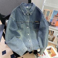 批发实拍 原版牛仔质量】特<b class='q'>大码</b>300斤春秋新款毛巾绣牛仔衬衫外套女